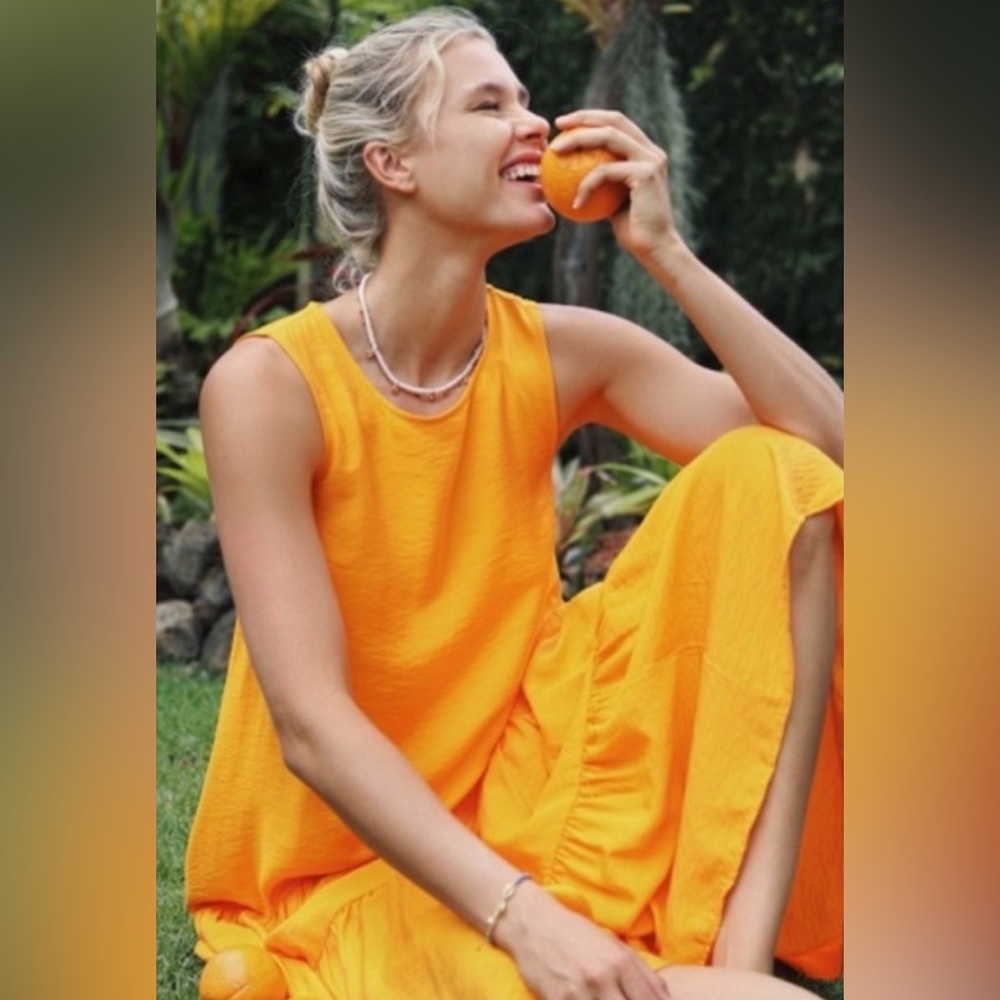 Anthropologie Maeve Marlene Sleeveless Tiered Clementine Orange Maxi Dress